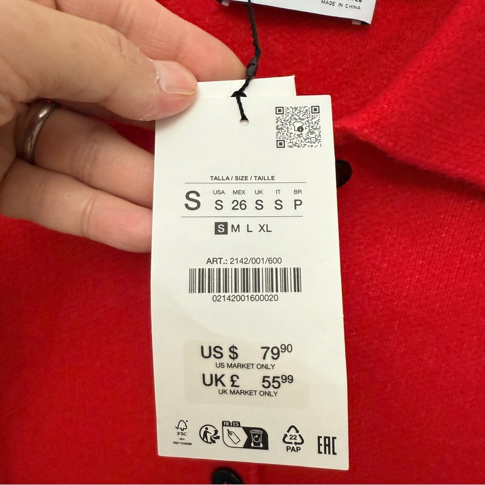 Zara women’s Red Button-Up Jacket size S new with tags - Picture 4 of 5